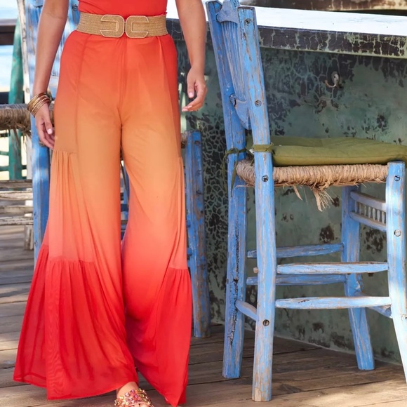 Boston Proper Pants - Malibu Sunrise Gradient Mesh Palazzo Pant Orange Multi